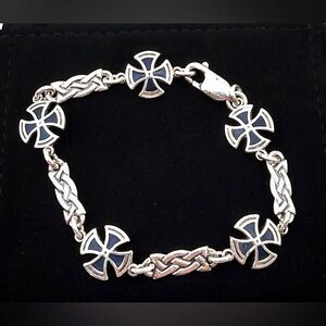 Sterling Silver 925 Maltese Cross  Blue Enamel Bracelet Vintage